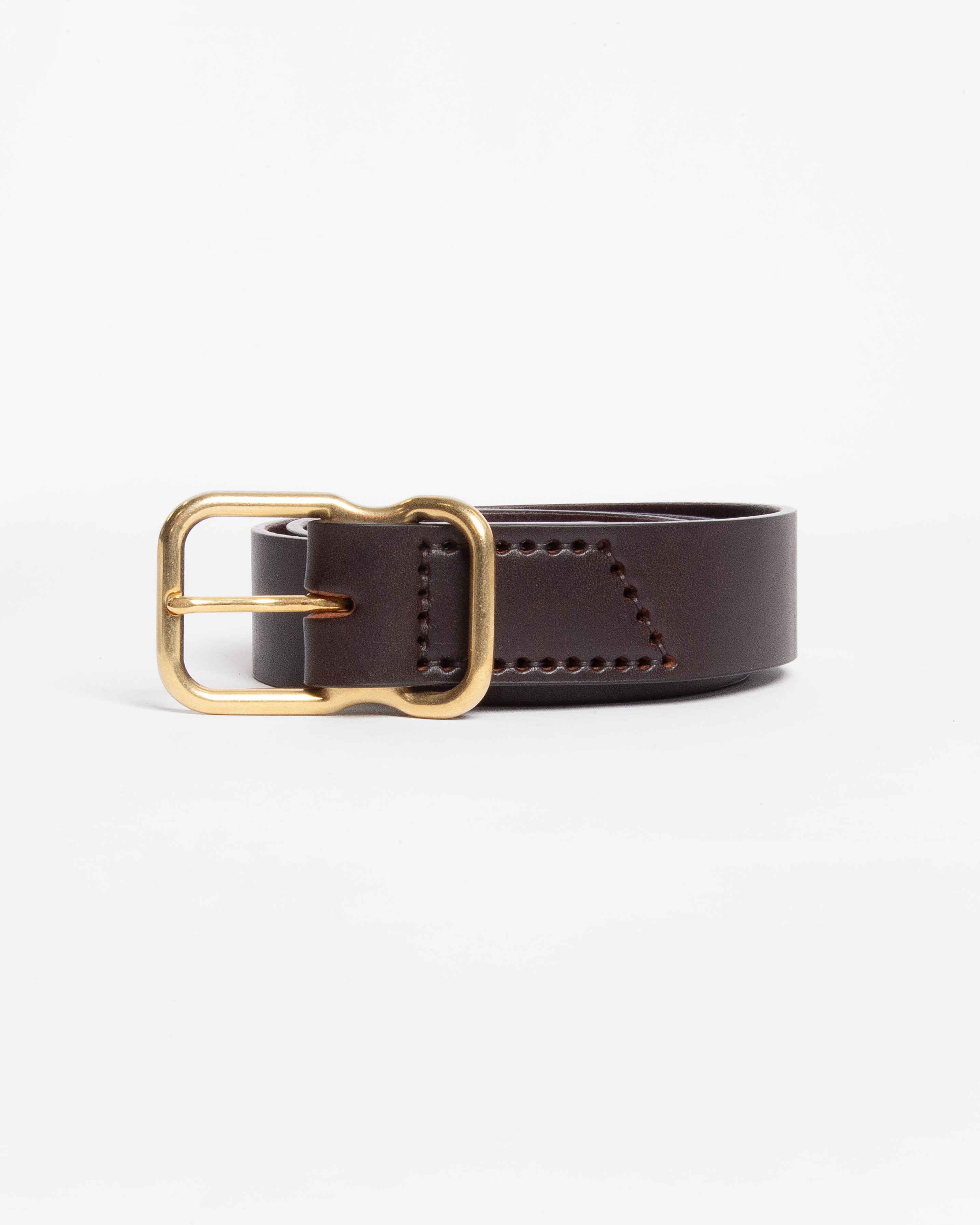 Brown Pebbled Leather Belt, Signature Buckle (Antique Brass)